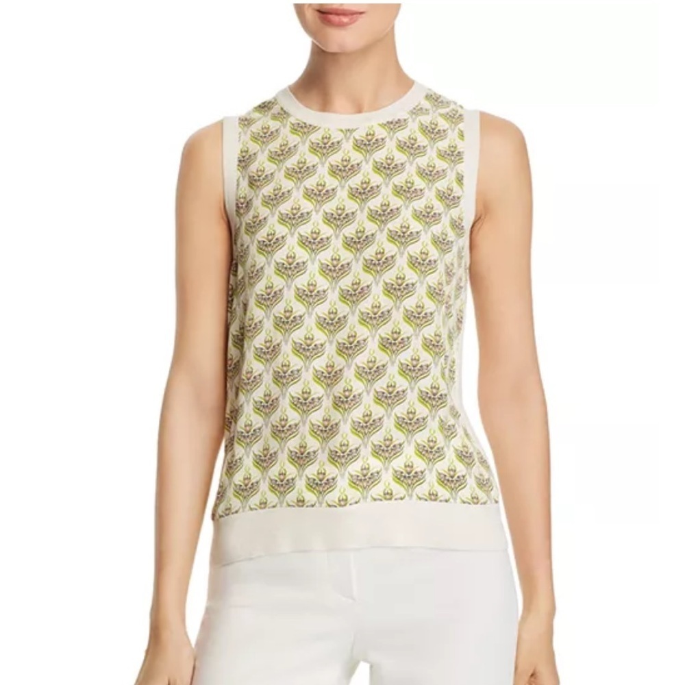 Tory Burch Silk Front Merino Wool Back Sleeveless Top, Fits like a small